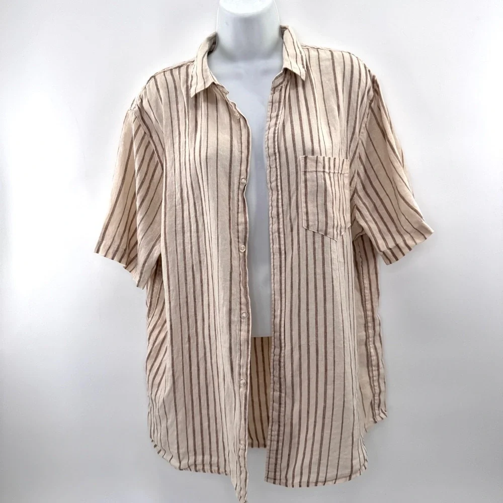 2 Pc Zara High waist wide leg linen pants Sz M Outfit Cotton On Linen Shirt